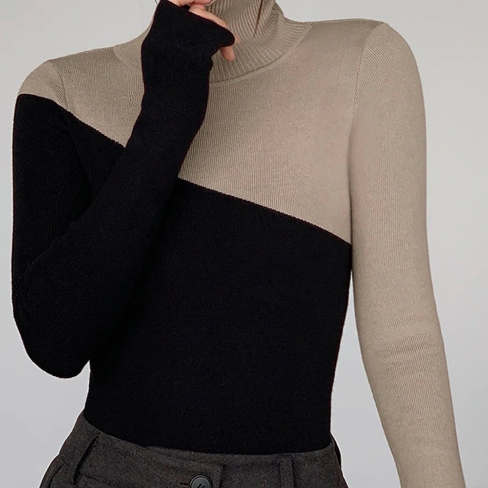 Commense Two-Tone Cowl Neck Sweater